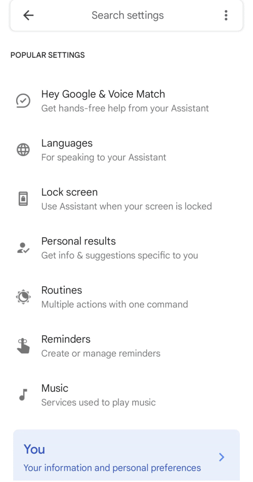 The full list of Google Assistant settings